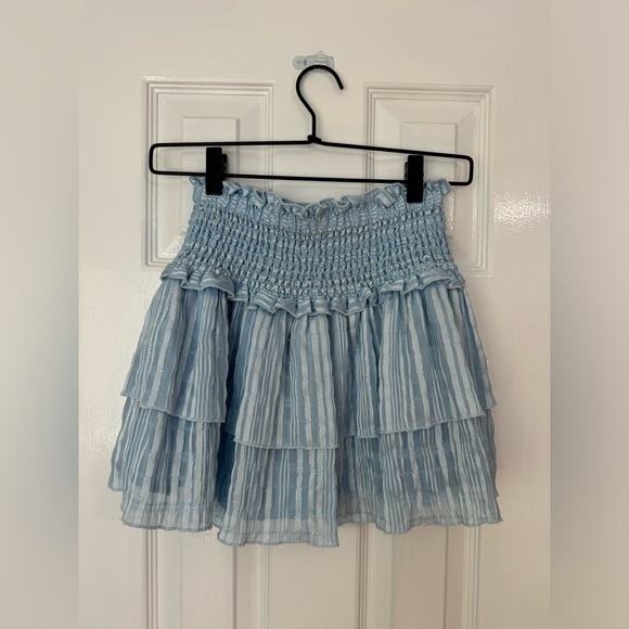 Katie J Blue Talia Smocked Tiered Ruffle Mini Skirt Large Metallic Lurex - Picture 3 of 6